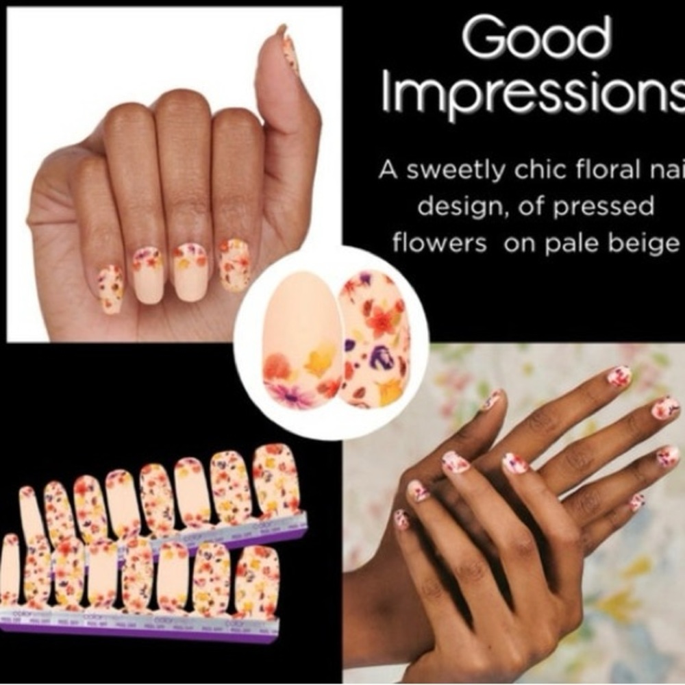 Floral Pressed Flower Nail Wraps on Pale Beige